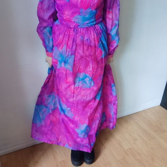 Vintage Maxi Dressย Neon 70s 60s 70sโChiffonโPuffโFestival - Picture 6 of 13